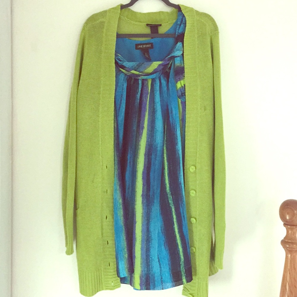 Tunic length shirt with tunic length sweater